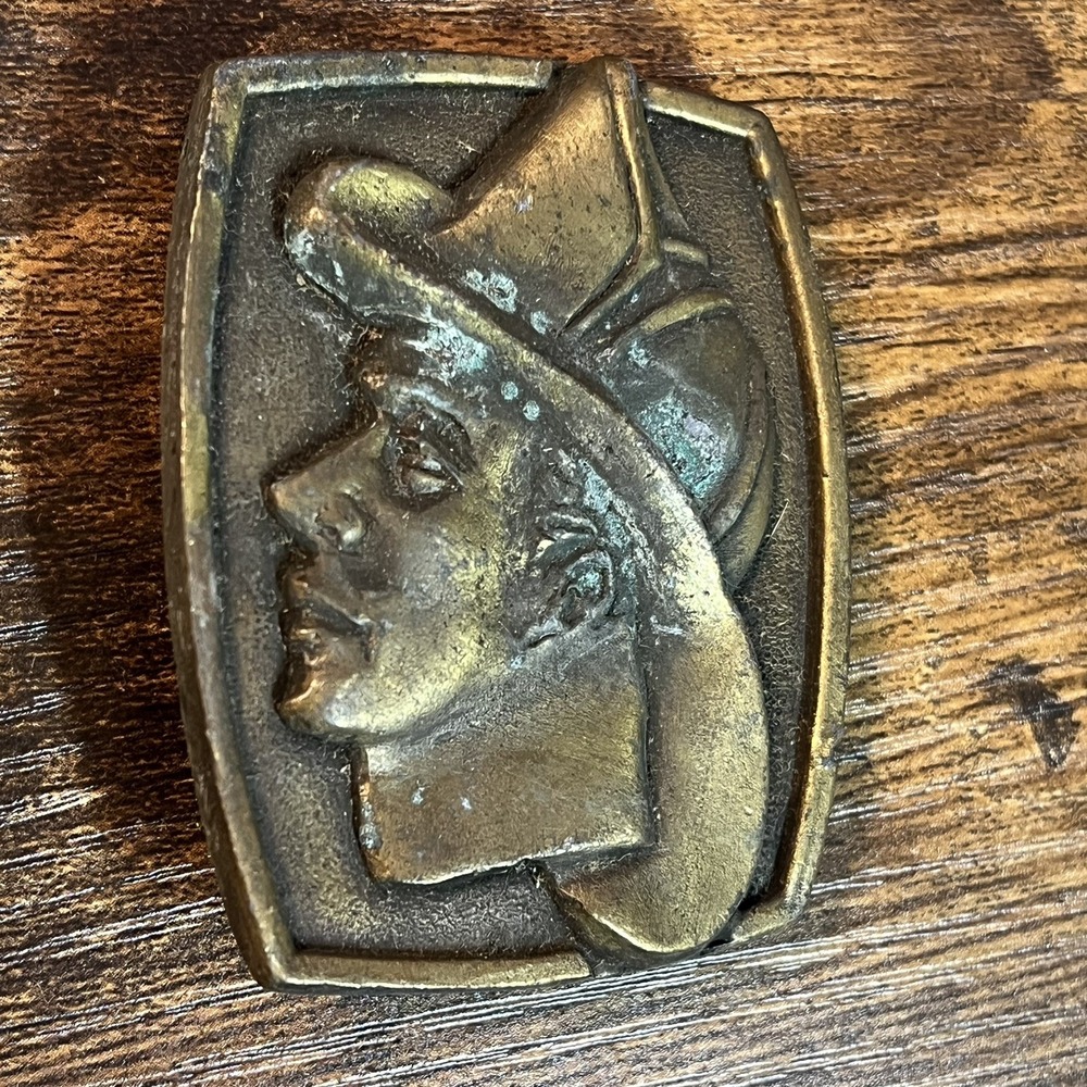 Vintage Firefighter Profile Brass Tone Belt Buckle 3D Relief First Responder
